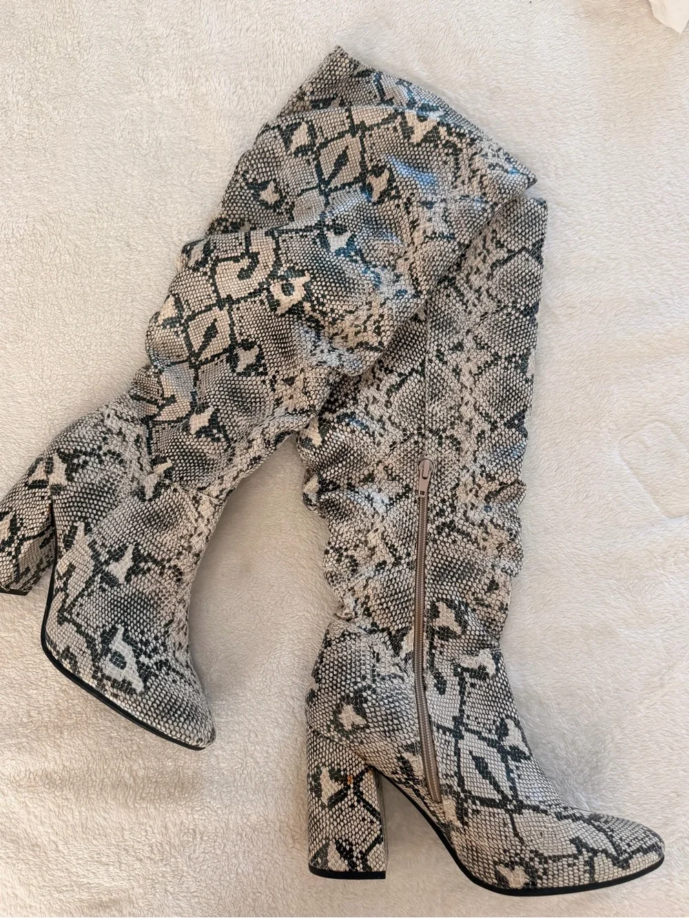 Snake-Print Knee-High Boots - Women's Neutral Fashion Boots 8.5